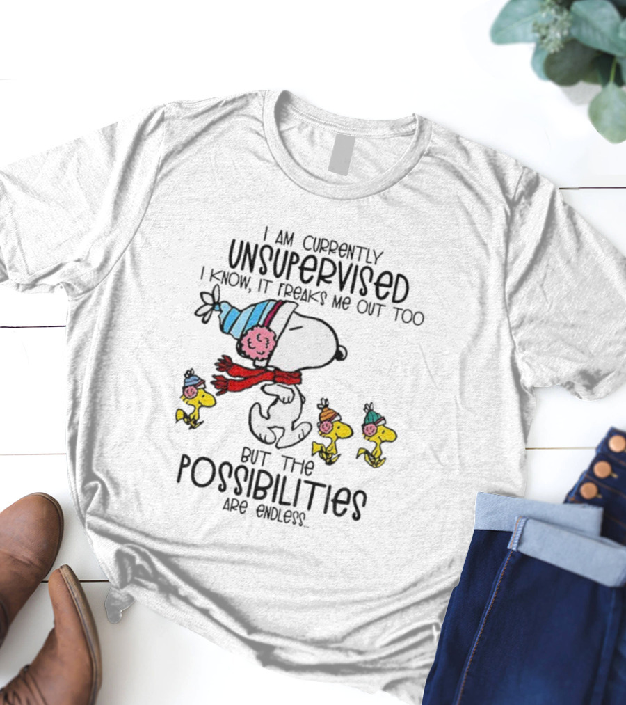 Snoopy And Woodstock Unsupervised Freaks Me Out Possibilities Are Endless T-Shirt