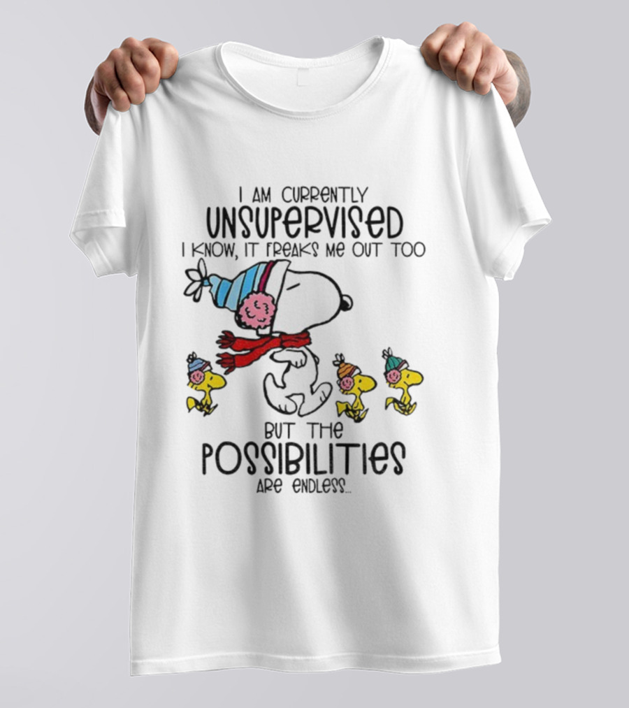 Snoopy And Woodstock Unsupervised Freaks Me Out Possibilities Are Endless T-Shirt
