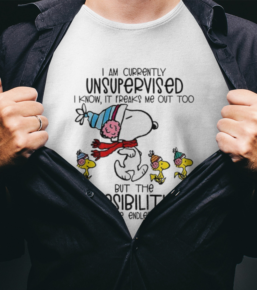 Snoopy And Woodstock Unsupervised Freaks Me Out Possibilities Are Endless T-Shirt