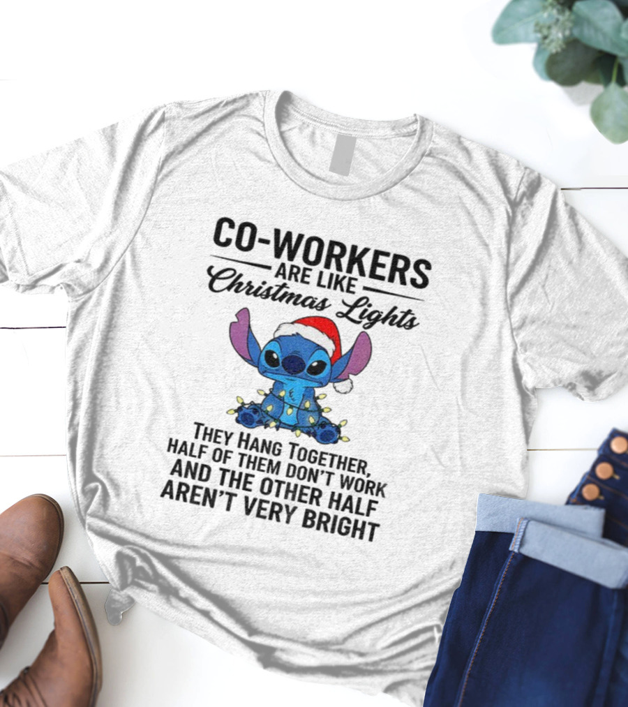 Stitch Co-Workers Are Like Christmas Lights Santa Hat Holiday Humor T-Shirt