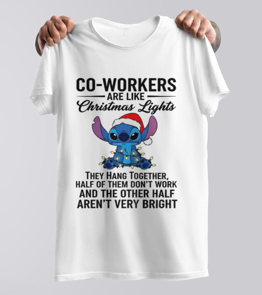 Stitch Co-Workers Are Like Christmas Lights Santa Hat Holiday Humor T-Shirt