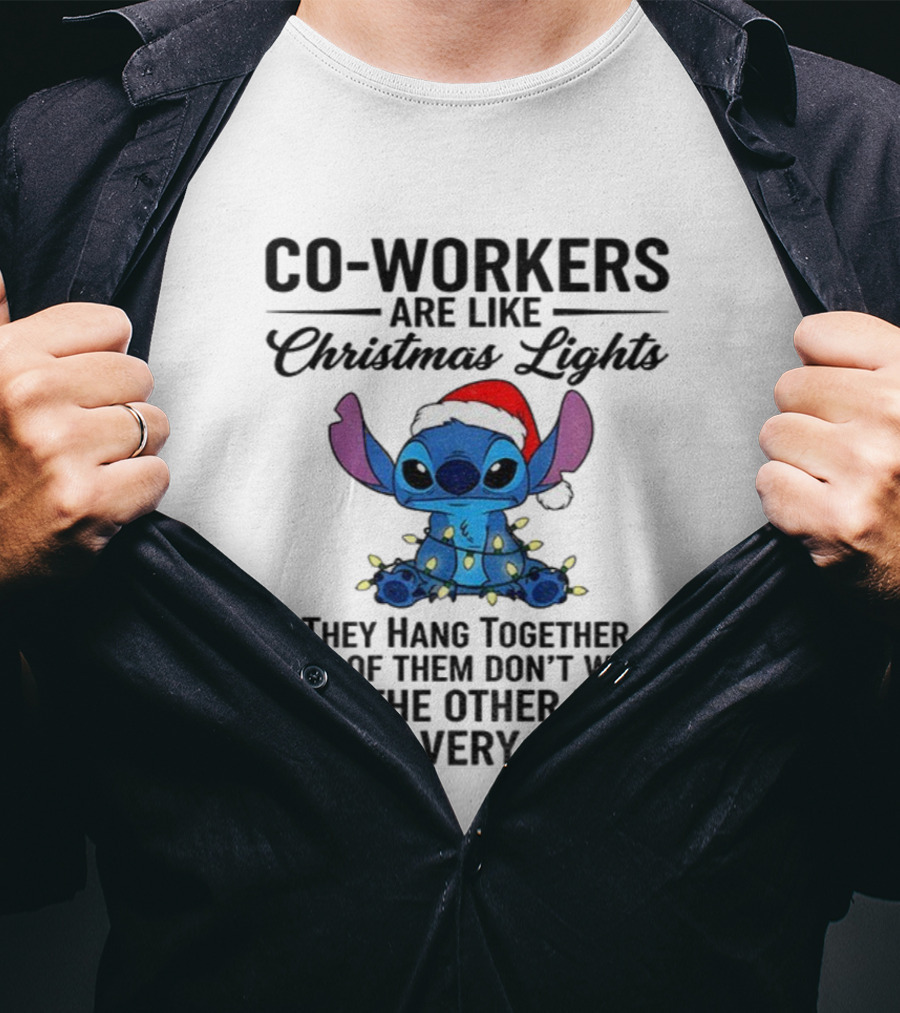 Stitch Co-Workers Are Like Christmas Lights Santa Hat Holiday Humor T-Shirt