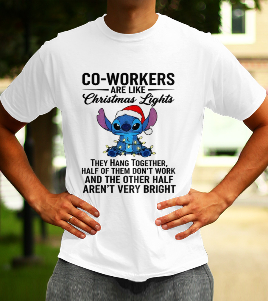 Stitch Co-Workers Are Like Christmas Lights Santa Hat Holiday Humor T-Shirt