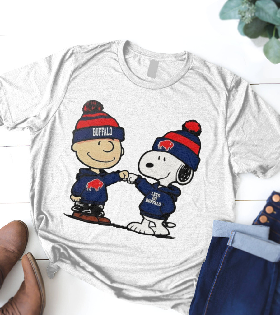 Snoopy Buffalo Bills Let's Go Holiday Football Fist Bump T-Shirt