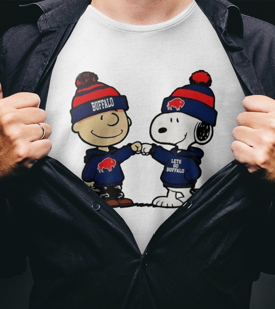 Snoopy Buffalo Bills Let's Go Holiday Football Fist Bump T-Shirt