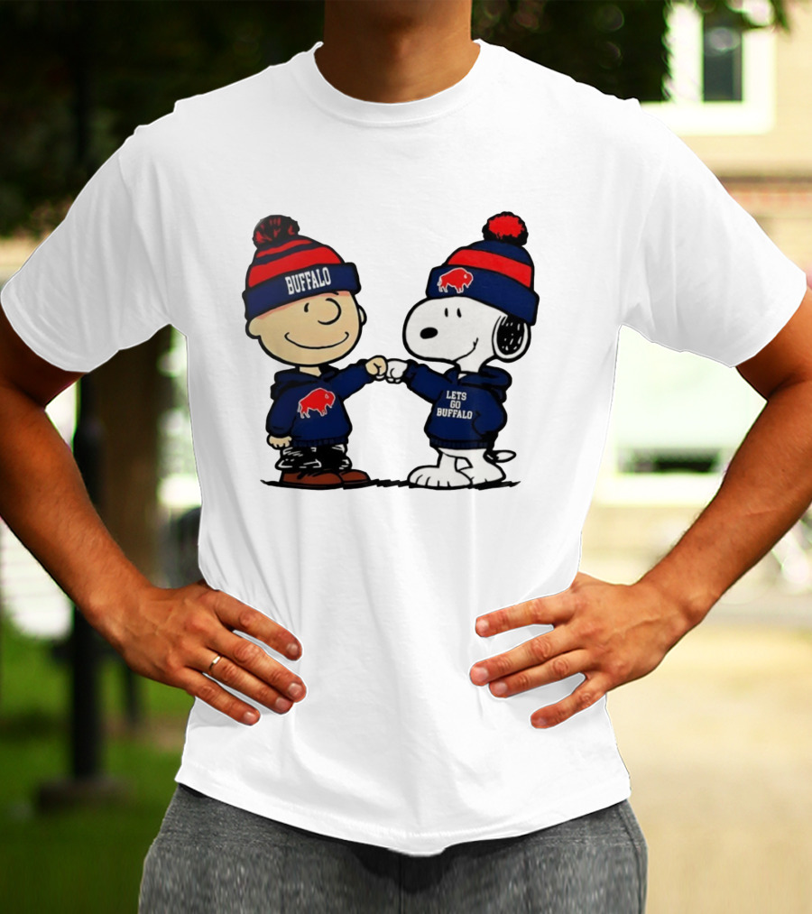 Snoopy Buffalo Bills Let's Go Holiday Football Fist Bump T-Shirt