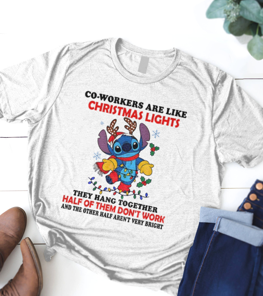 Stitch Christmas Lights Co-Workers Half Don't Work Holiday Humor T-Shirt