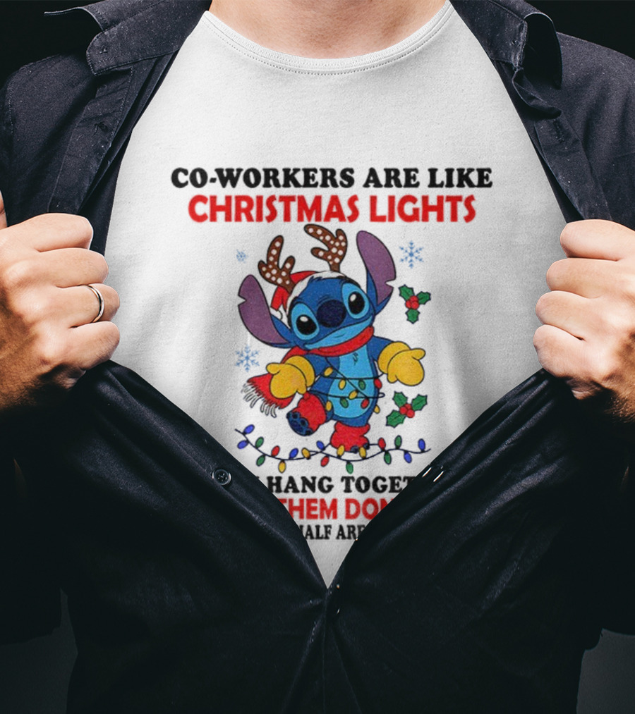 Stitch Christmas Lights Co-Workers Half Don't Work Holiday Humor T-Shirt