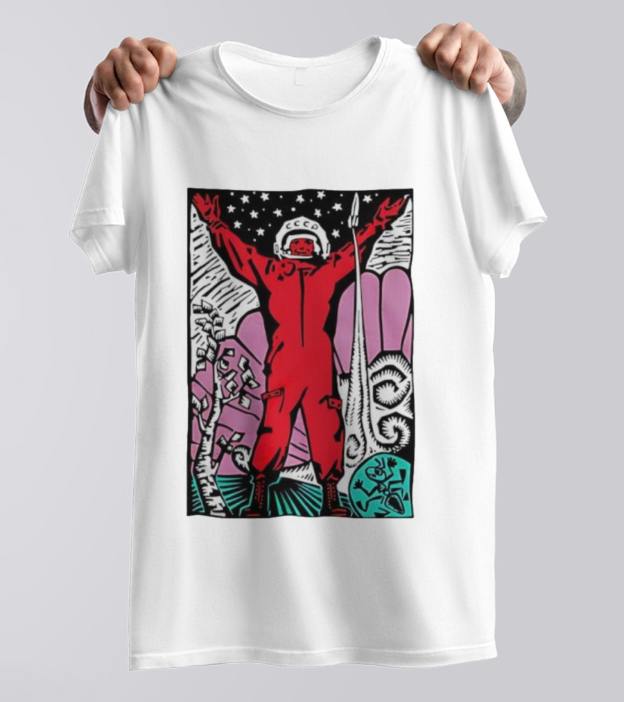 CCCP Soviet Space Hero Cosmonaut With Rocket Launch And Stars T-Shirt