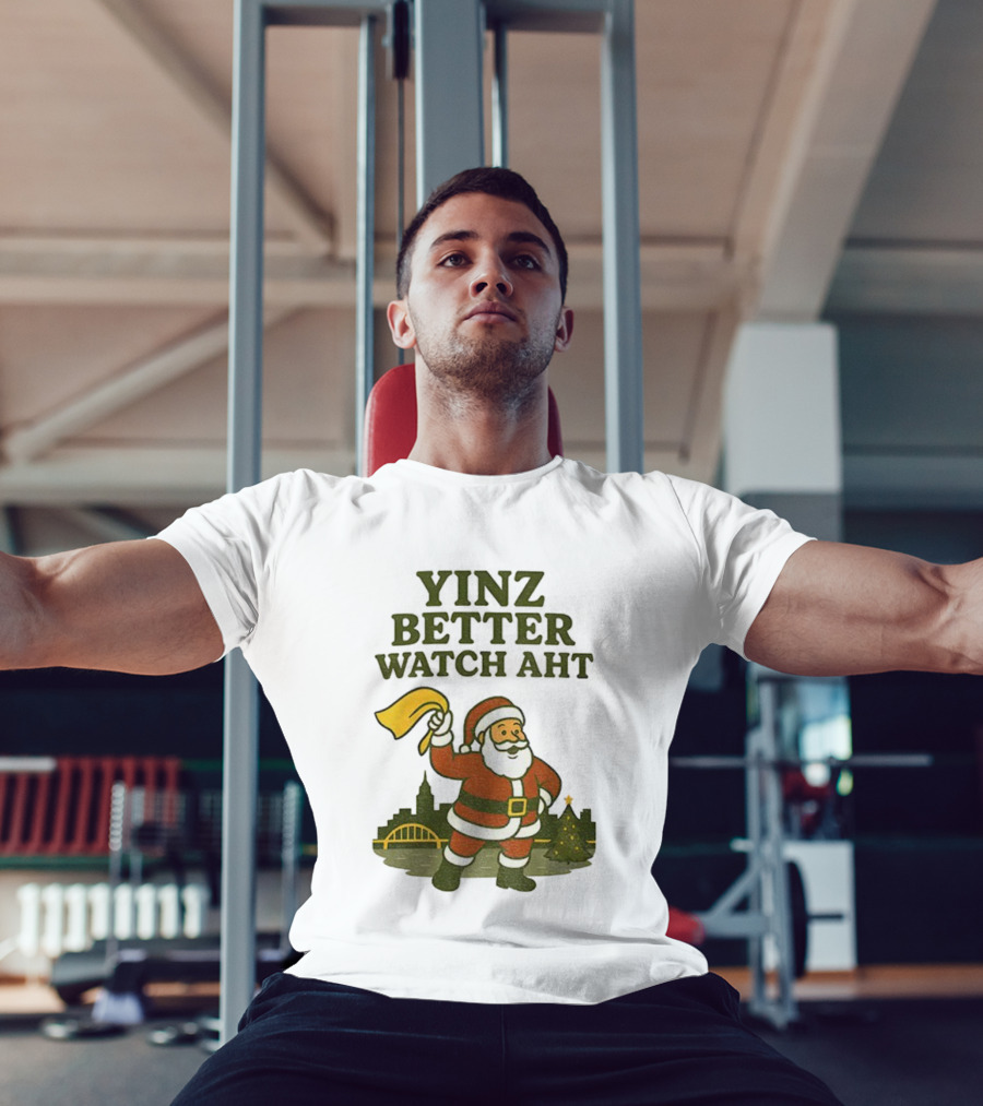 Yinz Better Aht Christmas Santa Pittsburgh Bridge Skyline T-Shirt