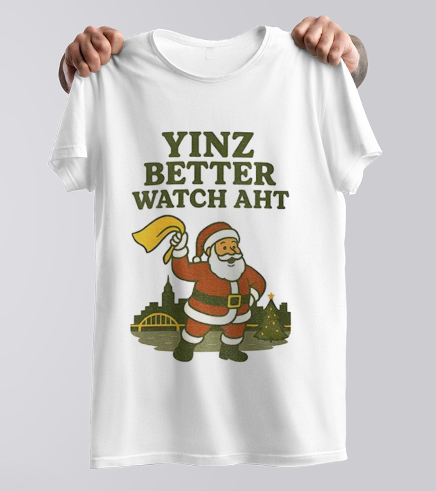 Yinz Better Aht Christmas Santa Pittsburgh Bridge Skyline T-Shirt