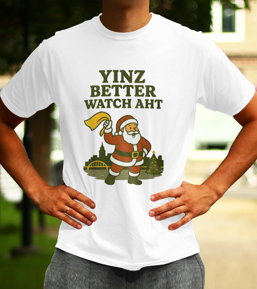Yinz Better Aht Christmas Santa Pittsburgh Bridge Skyline T-Shirt