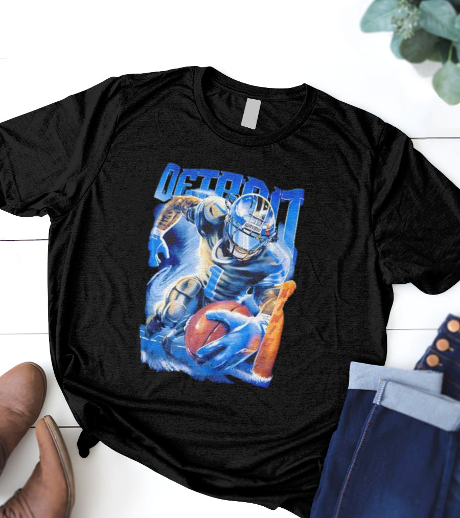 Detroit Football Player Blue Burst Action Art T-Shirt