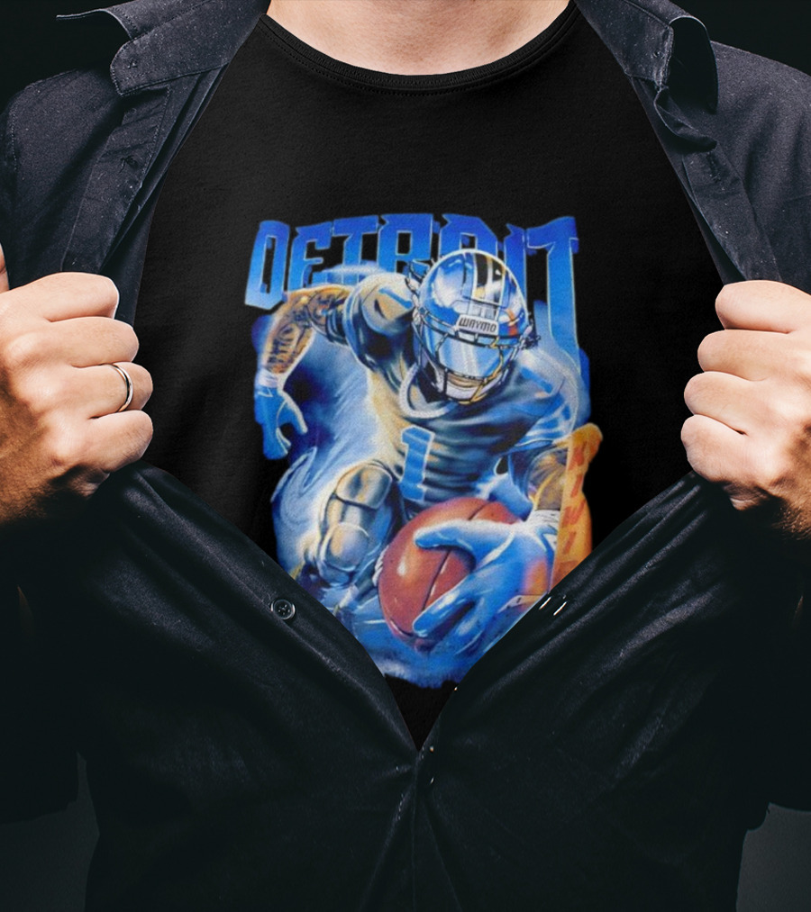 Detroit Football Player Blue Burst Action Art T-Shirt