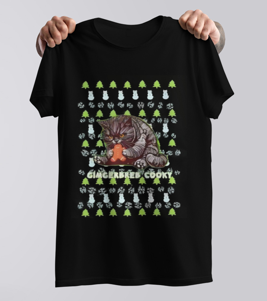 Cat Gingerbread Cookie Christmas Holiday Festive Design T-Shirt