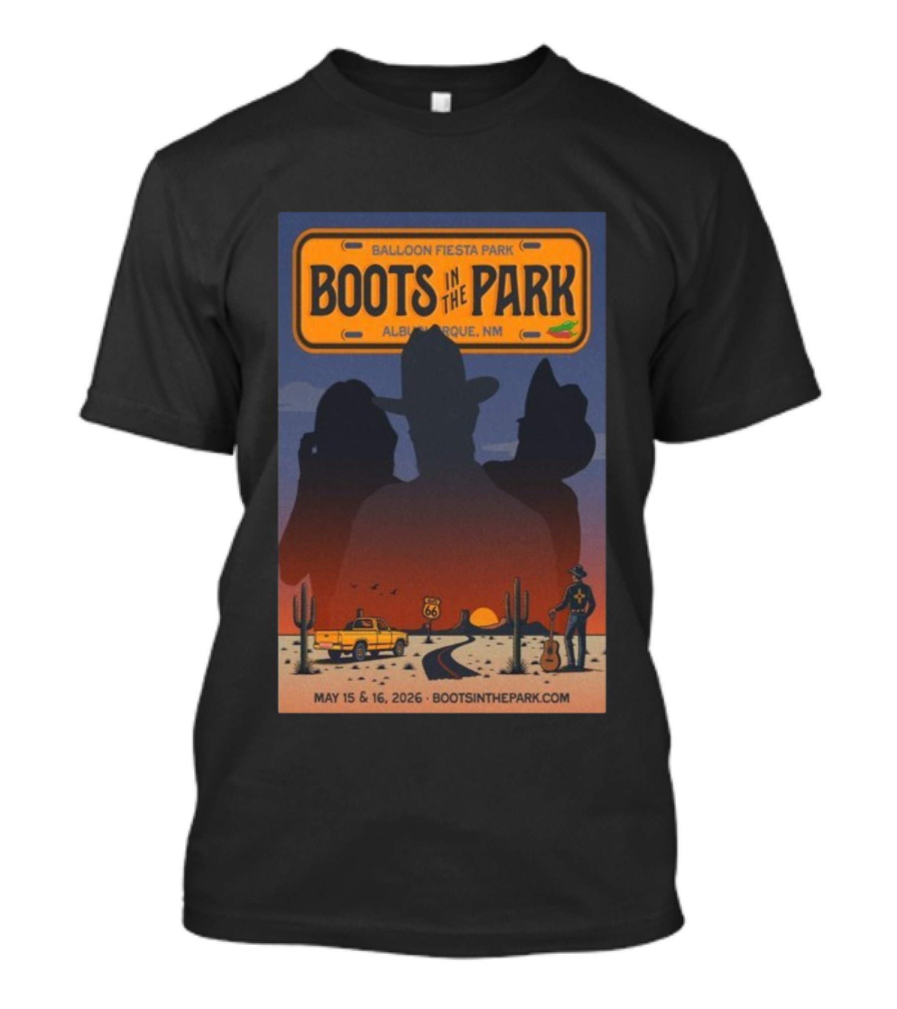 Boots In The Park Albuquerque NM Balloon Fiesta Park May 15-16 2026 Route 66 Concert Event T-Shirt