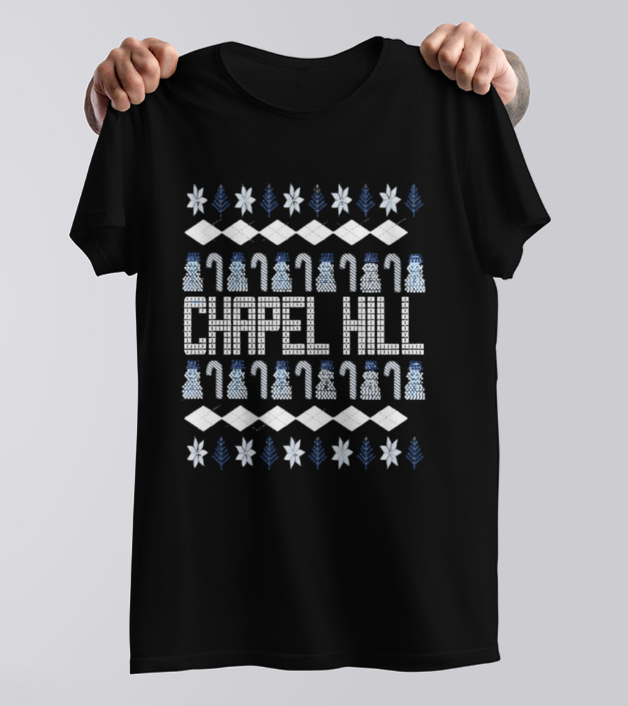 Chapel Hill North Carolina Christmas Snowman Candy Cane Pattern T-Shirt