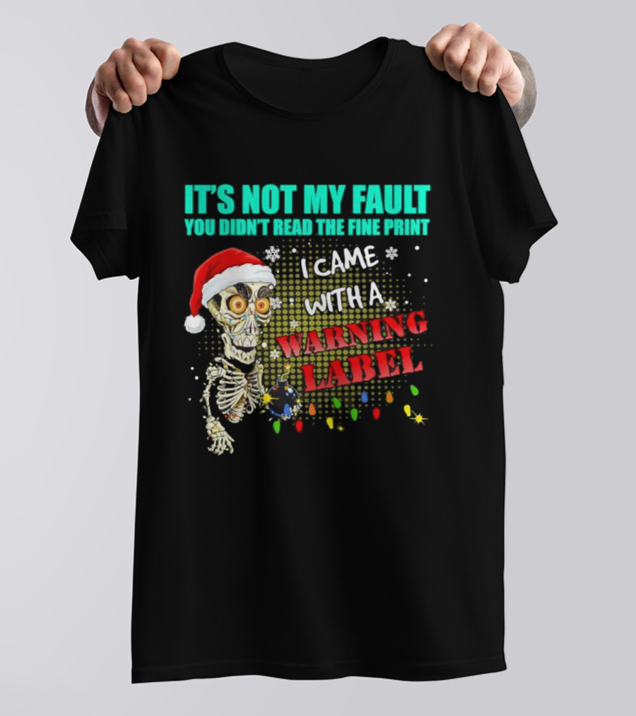 Christmas Dead Bomb Skeleton Santa Warning Label Fine Print T-Shirt