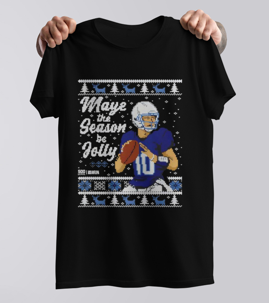Drake Maye Quarterback Retro Christmas New England Festive T-Shirt