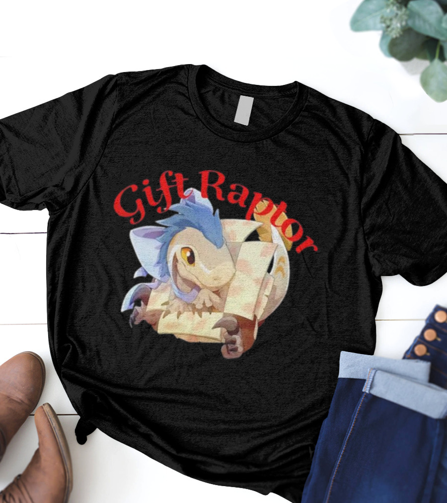 Gift Raptor Character Dinosaur Wrapped In Box T-Shirt