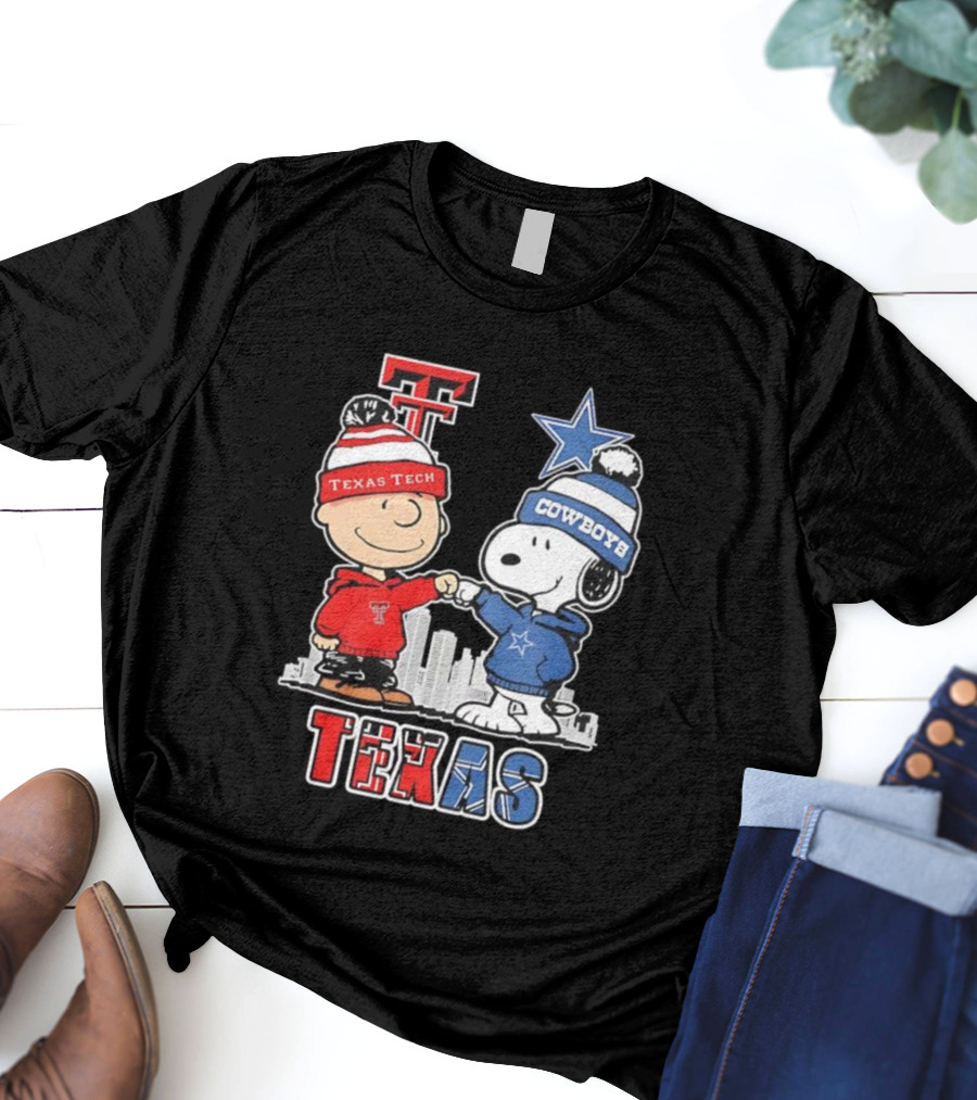 Snoopy Charlie Brown Texas Tech Red Raiders Dallas Cowboys Texas T-Shirt