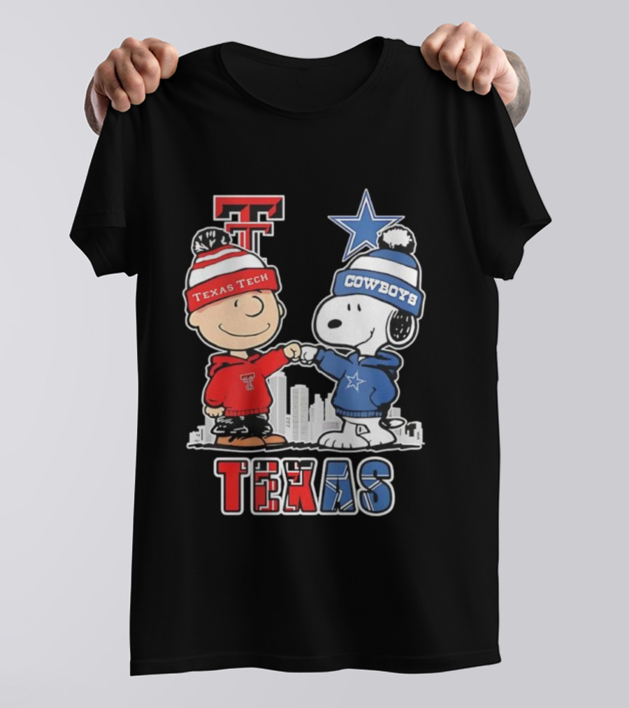 Snoopy Charlie Brown Texas Tech Red Raiders Dallas Cowboys Texas T-Shirt