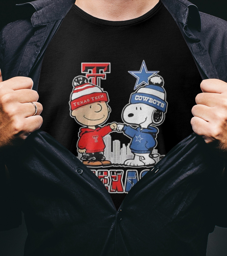 Snoopy Charlie Brown Texas Tech Red Raiders Dallas Cowboys Texas T-Shirt
