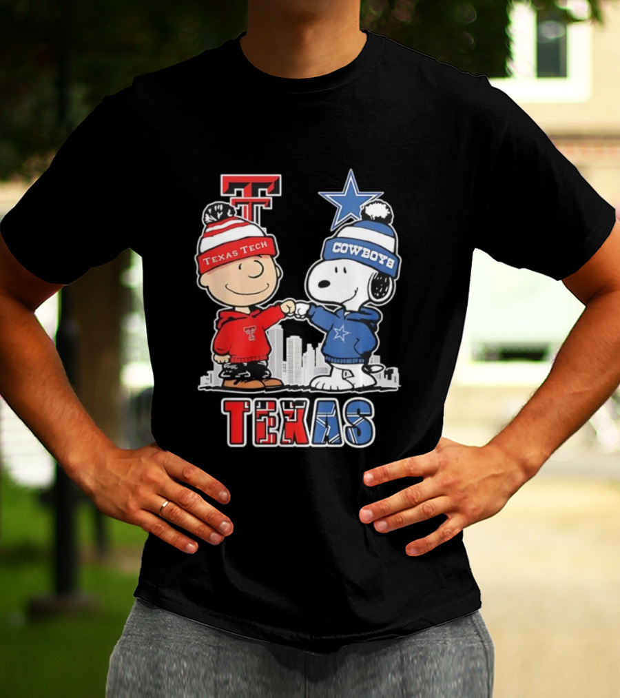Snoopy Charlie Brown Texas Tech Red Raiders Dallas Cowboys Texas T-Shirt