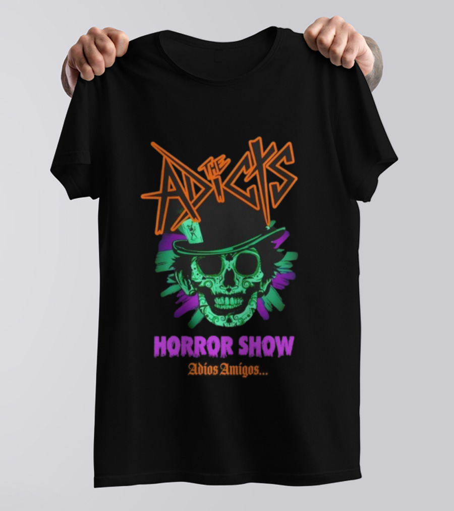 The Adicts Horror Show Adios Amigos Sugar Skull Top Hat T-Shirt