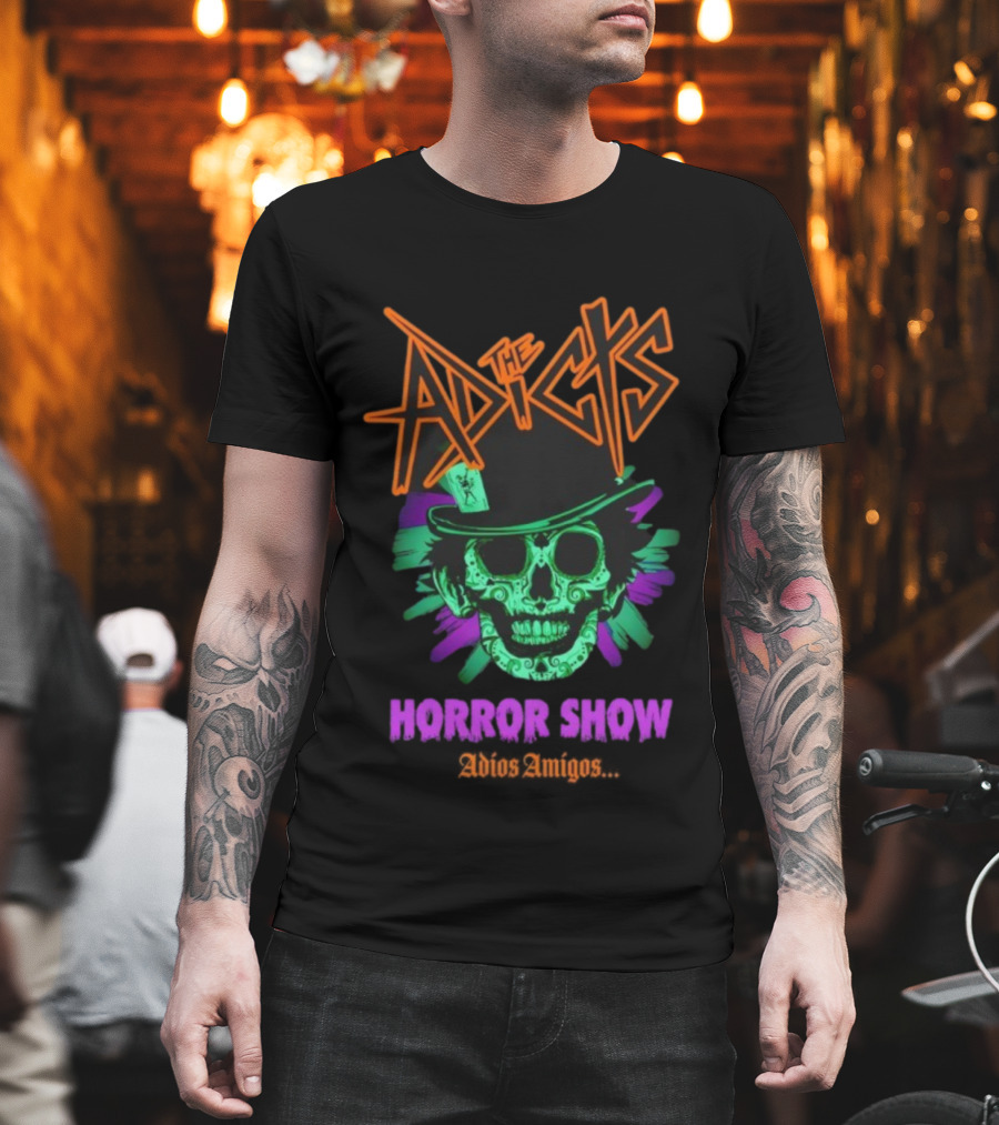 The Adicts Horror Show Adios Amigos Sugar Skull Top Hat T-Shirt