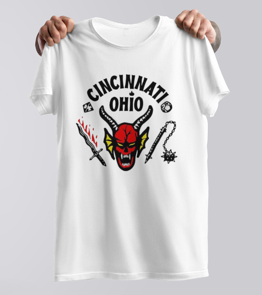 Cincinnati Ohio Hellfire Club Stranger Things Skull And Weapons T-Shirt