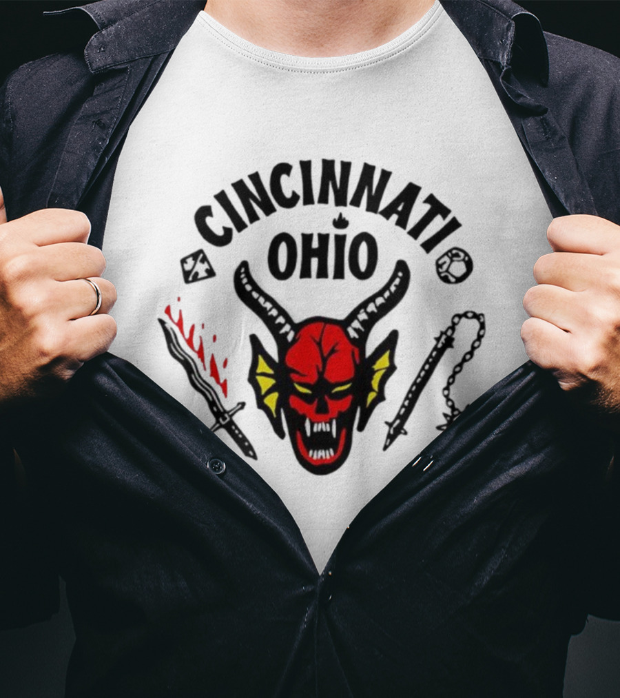 Cincinnati Ohio Hellfire Club Stranger Things Skull And Weapons T-Shirt