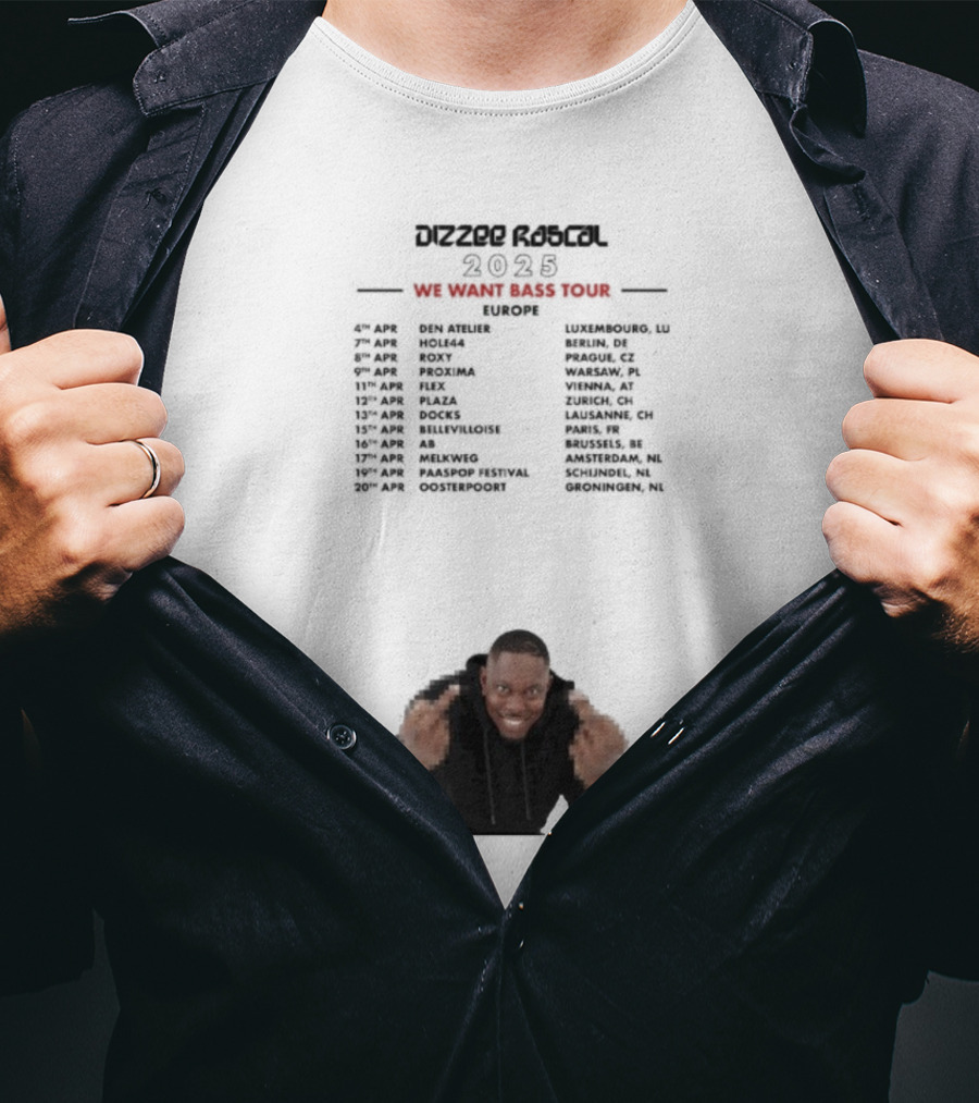 Dizzee Rascal We Want Bass Europe Tour 2025 Middle Fingers T-Shirt
