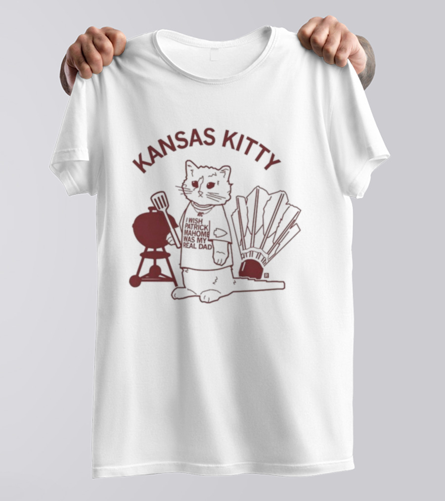 Kansas Kitty I Wish Patrick Mahomes Was My Real Dad Cat BBQ Grill Fan T-Shirt