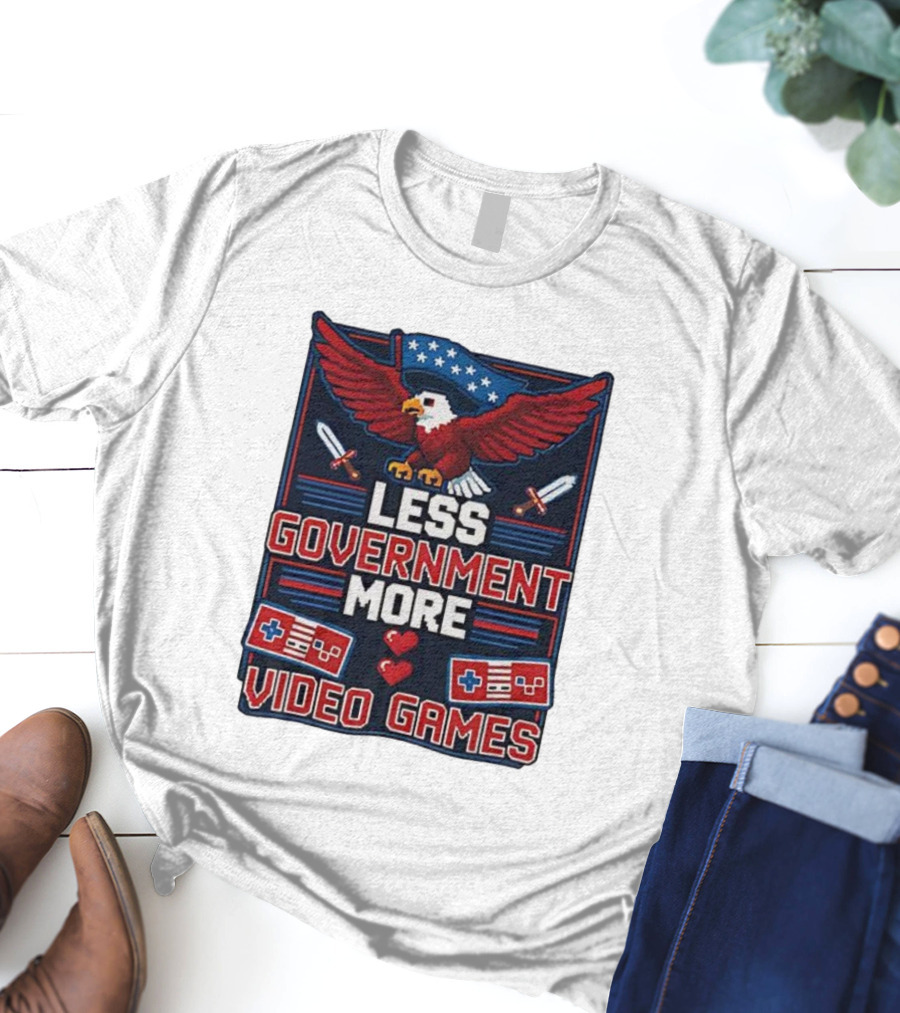 Less Government More Video Games Eagle Patriot Swords Retro Controllers T-Shirt