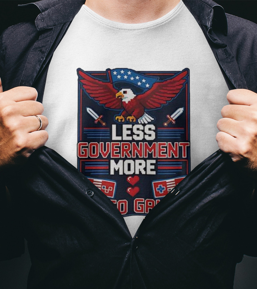 Less Government More Video Games Eagle Patriot Swords Retro Controllers T-Shirt