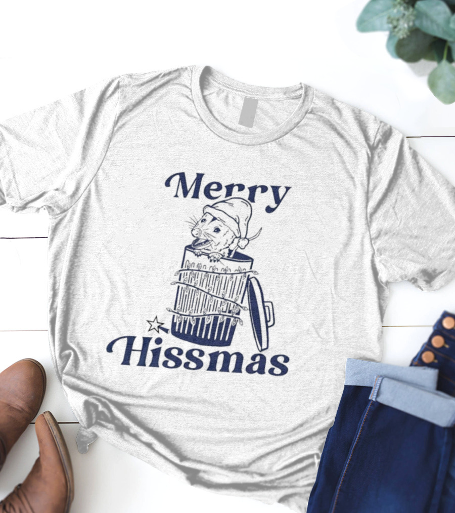 Merry Hissmas Cat In Trash Can Festive Humor T-Shirt