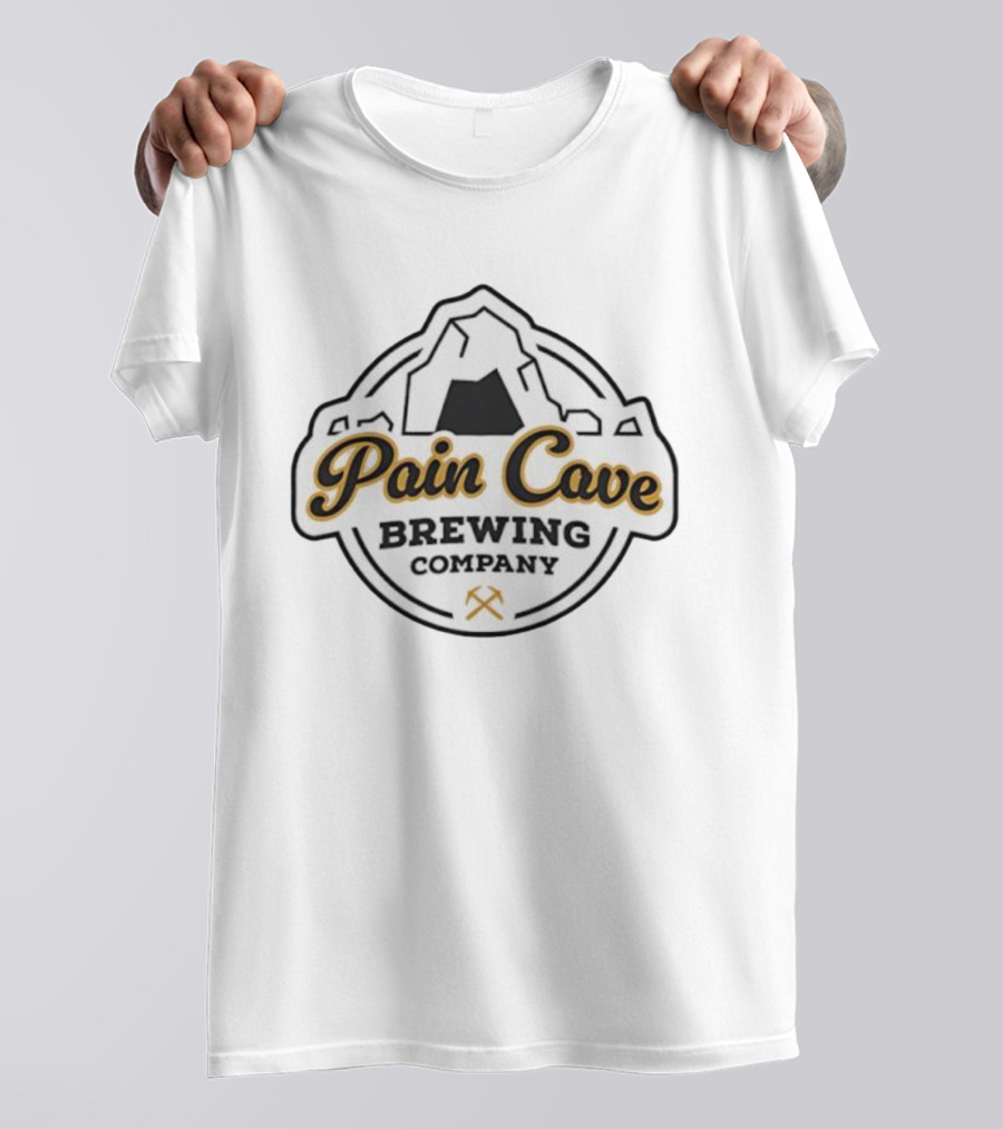 Pain Cave Brewing Company Mountain Emblem With Crossed Pickaxes T-Shirt