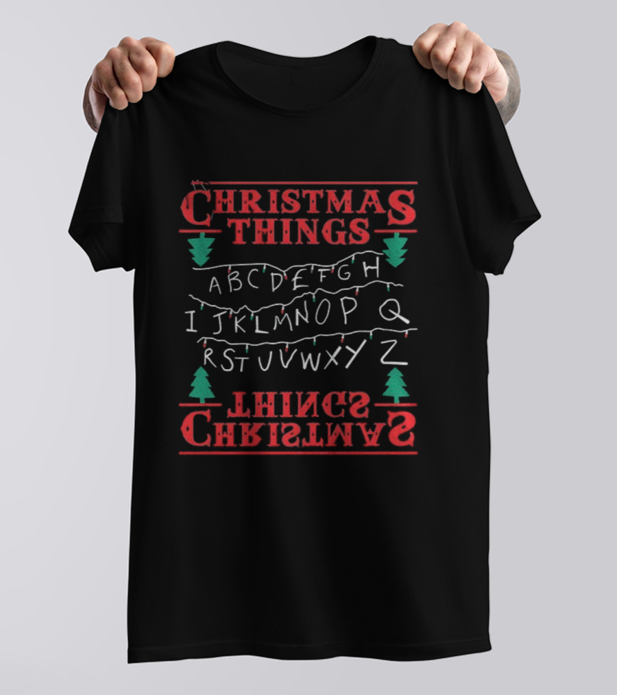 Christmas Things Merry Xmas Alphabet Lights Upside Down T-Shirt