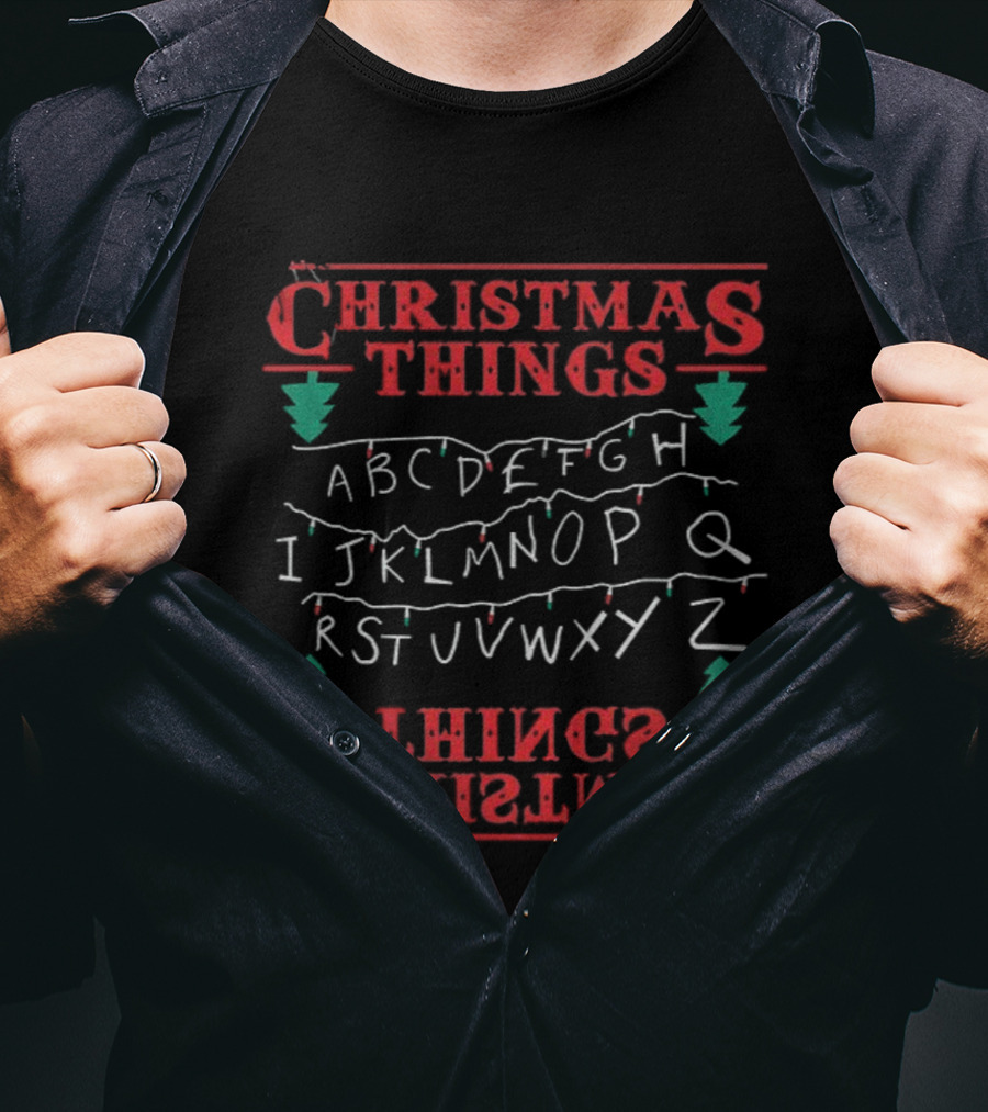 Christmas Things Merry Xmas Alphabet Lights Upside Down T-Shirt
