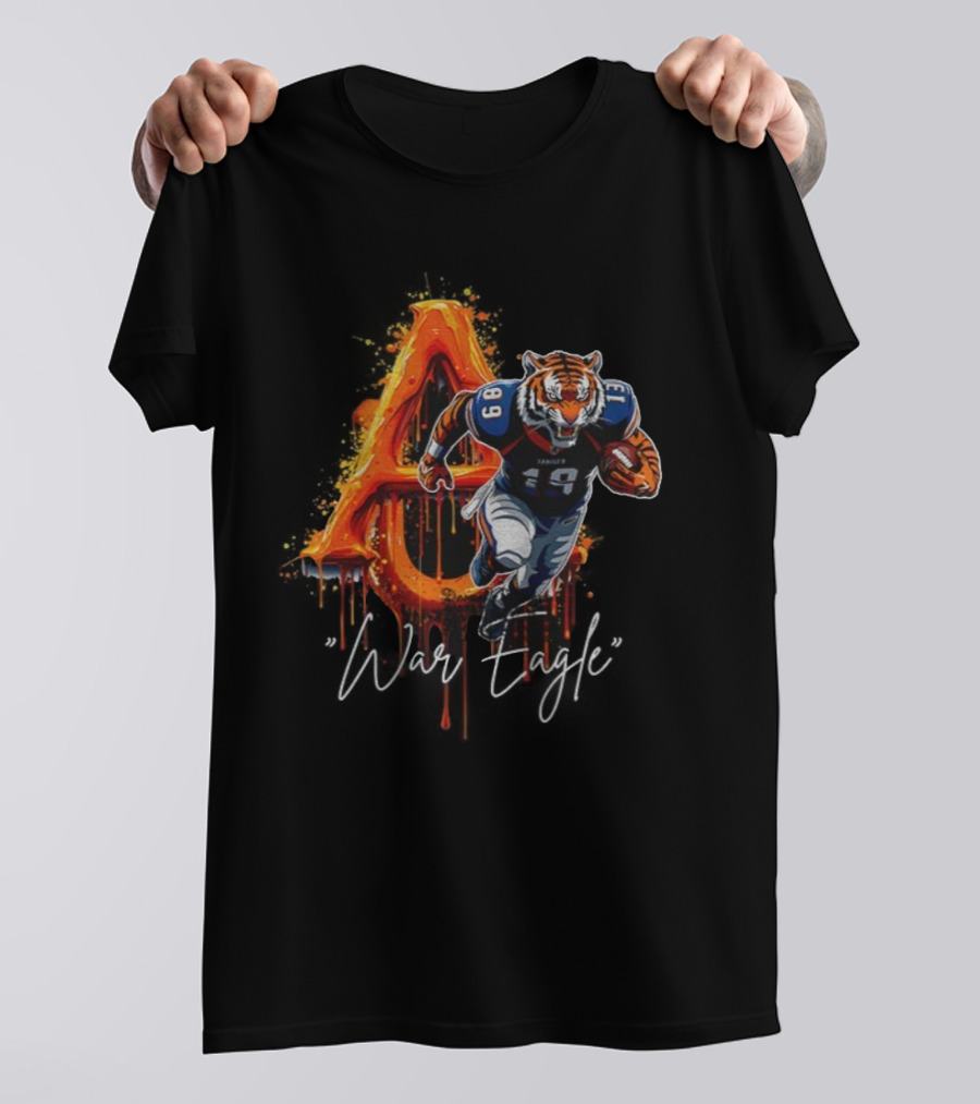 War Eagle Auburn Tigers Mascot In NFL Football Gear Game Day T-Shirt