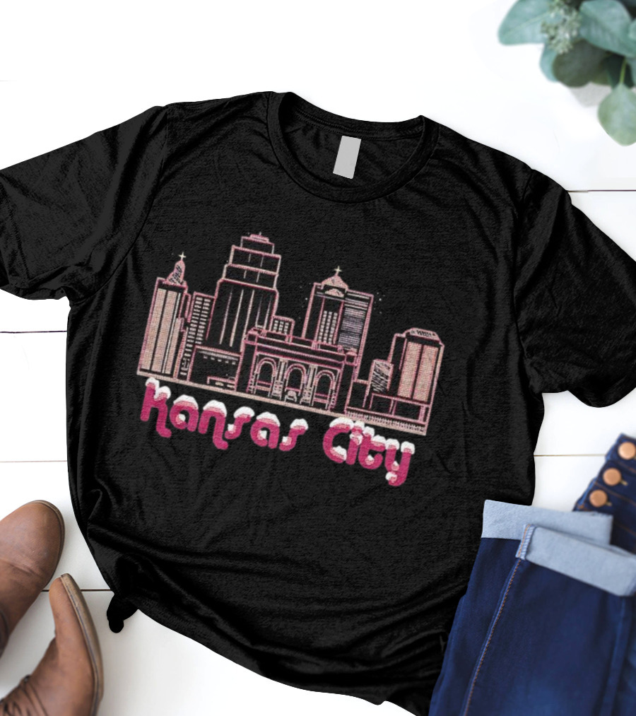 Kansas City Skyline Holiday Christmas Snow T-Shirt