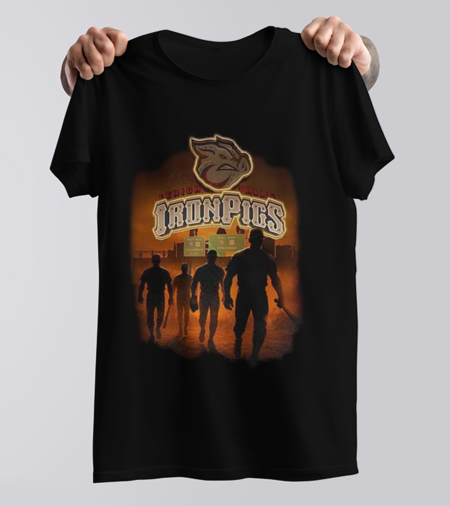 Lehigh Valley IronPigs Baseball Players With Highway Sign Background T-Shirt