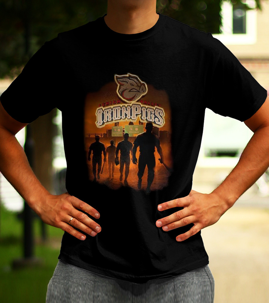 Lehigh Valley IronPigs Baseball Players With Highway Sign Background T-Shirt