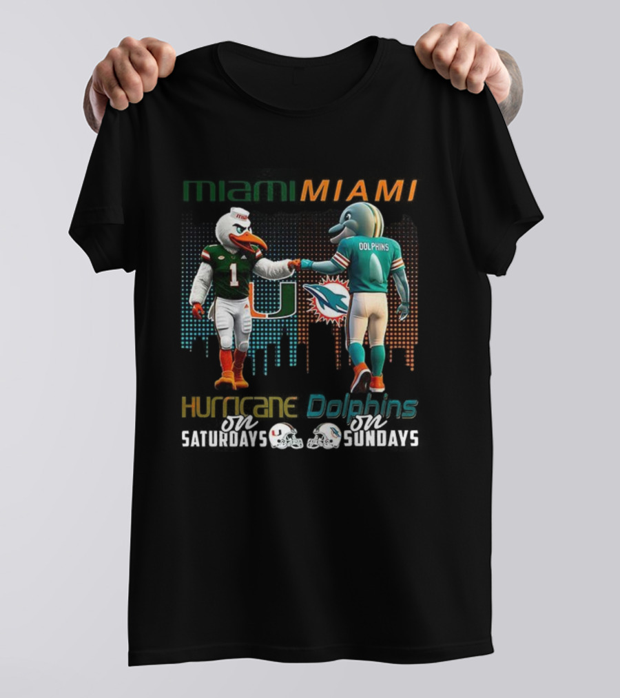 Miami Football Mascots Hurricanes Saturdays Dolphins Sundays T-Shirt