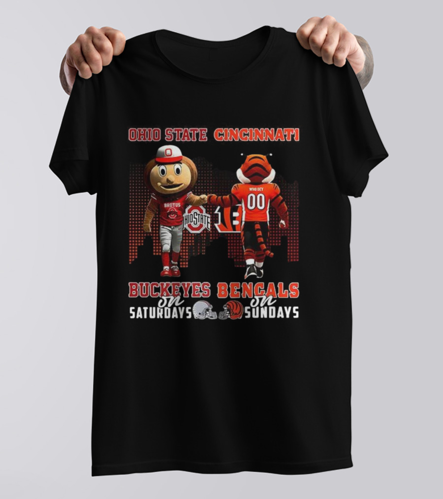 Ohio State Brutus Buckeye And Cincinnati Who Dey Bengals Saturdays And Sundays T-Shirt