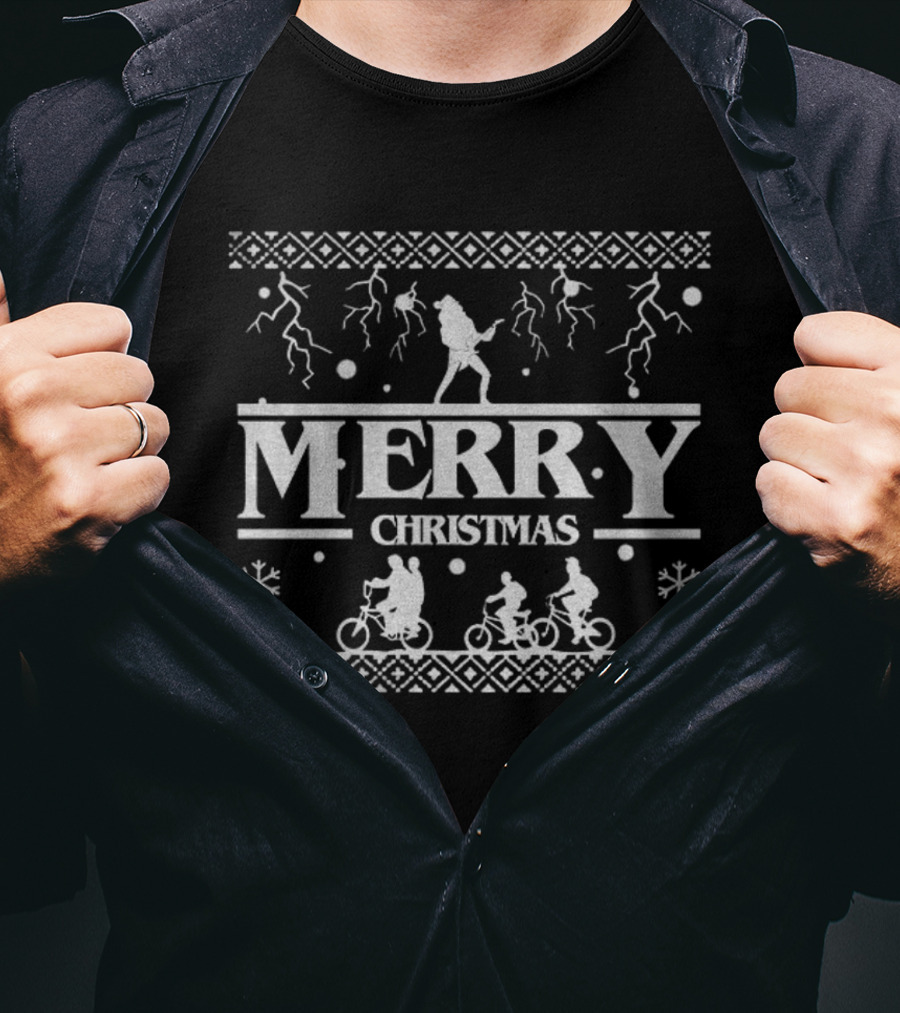 Merry Christmas Stranger Things Holiday Sweater Style Theme T-Shirt