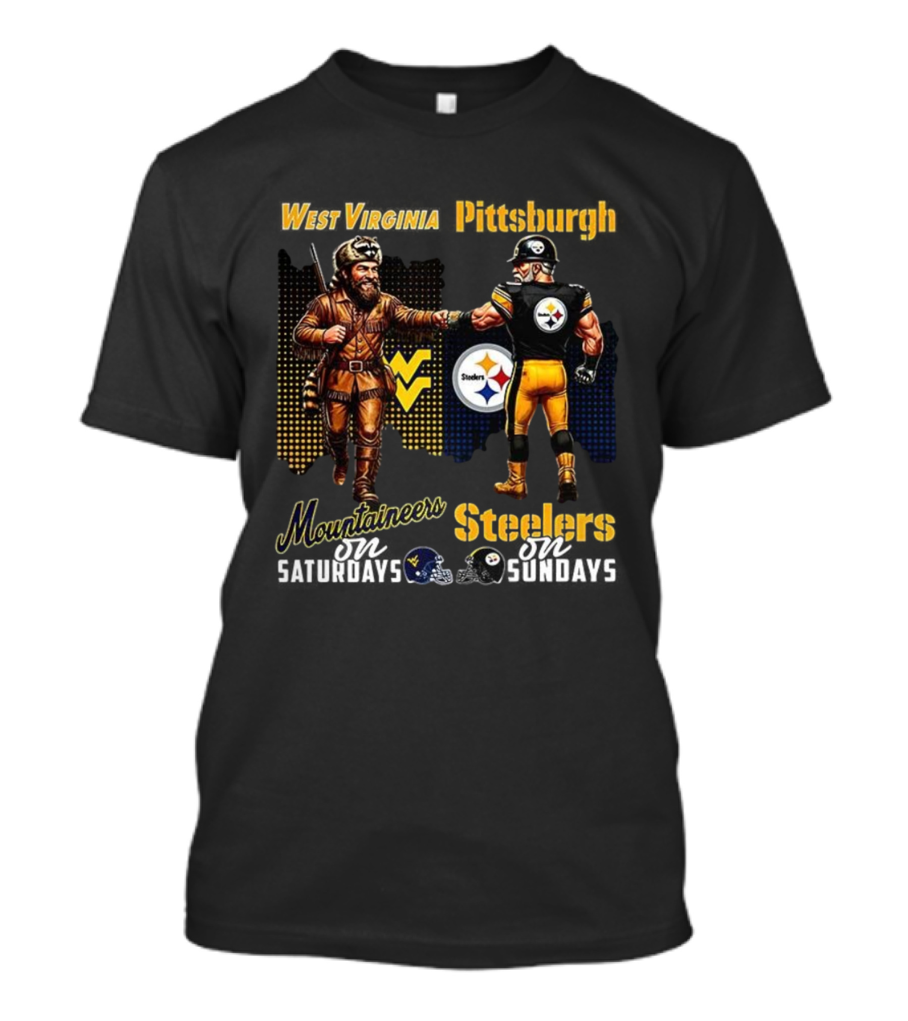 West Virginia Mountaineers And Pittsburgh Steelers Mascots Unite Saturdays And Sundays T-Shirt