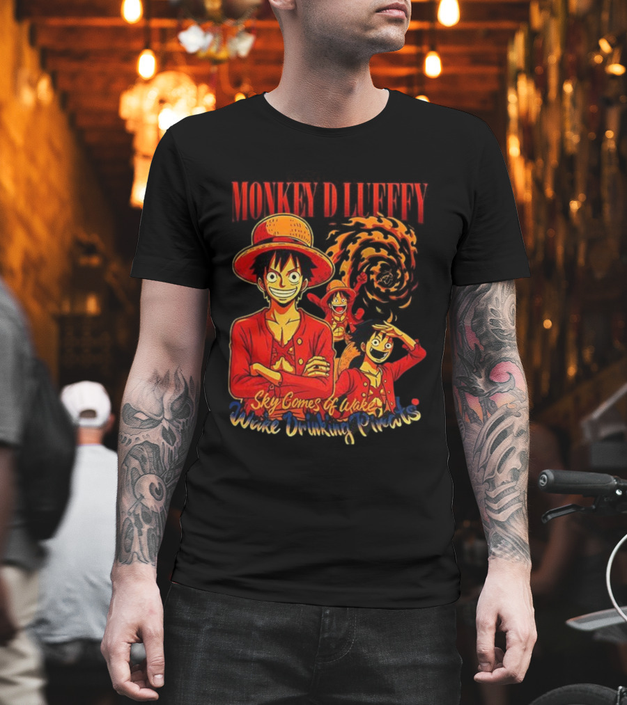 Monkey D Luffy Sky Comes Of Wake Wine Drinking Pirates T-Shirt