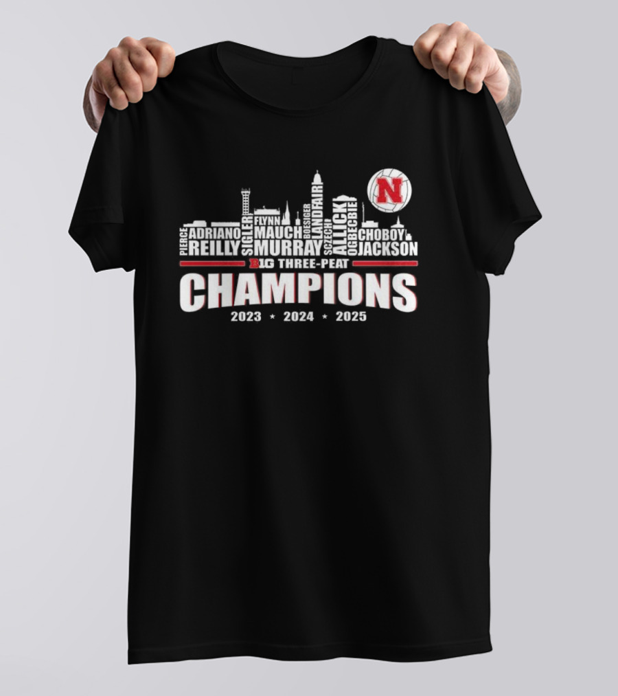 Nebraska Cornhuskers Big Three-Peat Champions 2023 2024 2025 T-Shirt